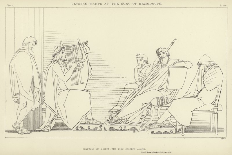 Ulysses græder ved sangen om Demodocus af John Flaxman