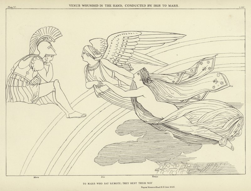 Venus såret i hånden, dirigeret af Iris til Mars af John Flaxman