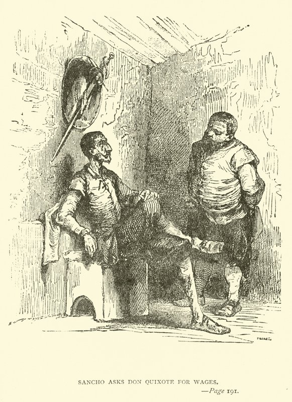 Sancho beder Don Quixote om løn af John Gilbert