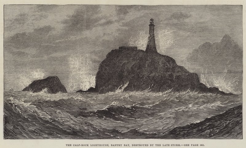 Calf-Rock Lighthouse, Bantry Bay, ødelagt af den sene Storm af John Gilbert