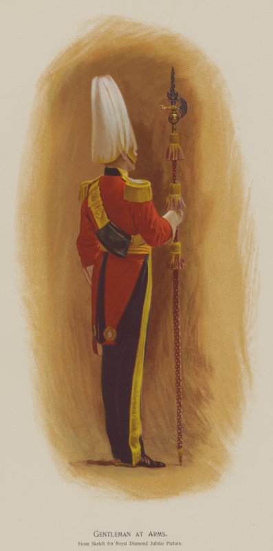 Gentleman at Arms (farve litho) af John (after) Charlton