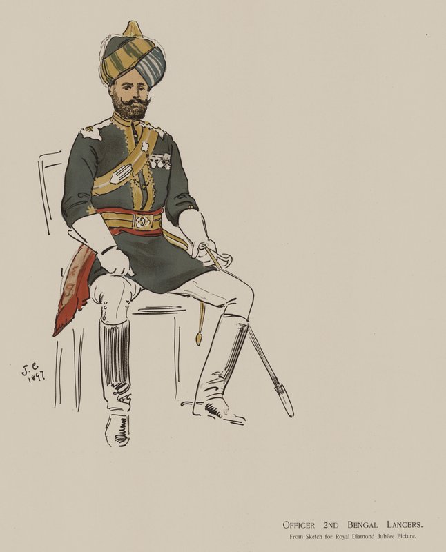 Officer 2nd Bengal Lancers (farve litho) af John (after) Charlton
