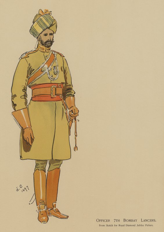 Officer 7th Bombay Lancers (farve litho) af John (after) Charlton