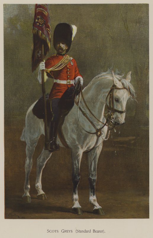 Scots Greys, standardbærer (farve litho) af John (after) Charlton