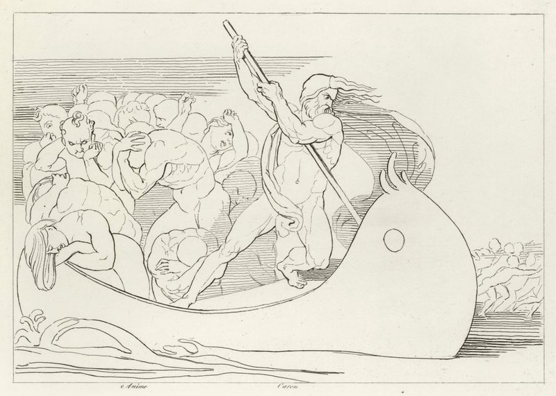 Charons båd, Inferno, Canto 3 (gravering) af John (after) Flaxman