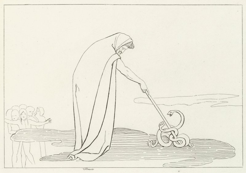 Tiresias, Inferno, Canto 20 (gravering) af John (after) Flaxman