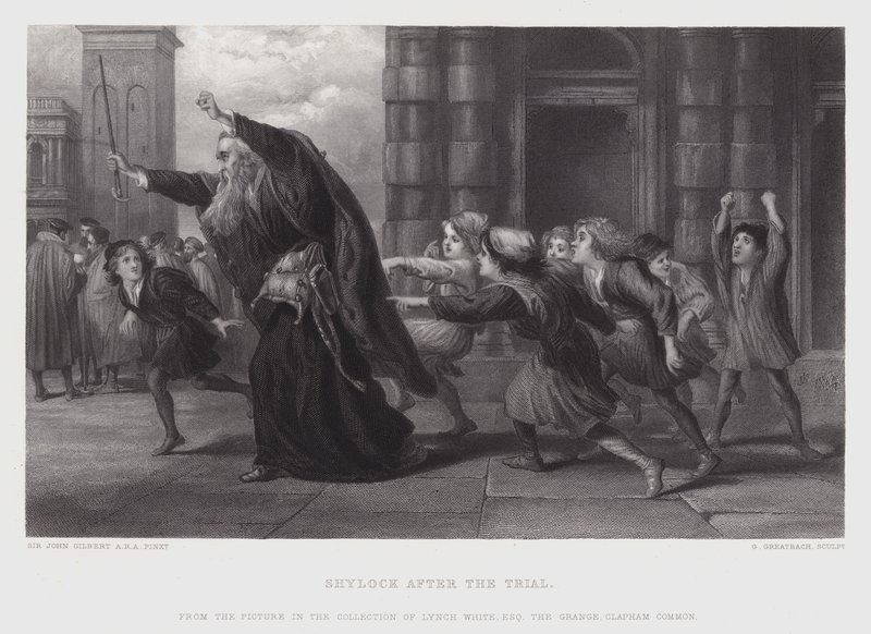 Shylock efter retssagen (gravering) af John (after) Gilbert