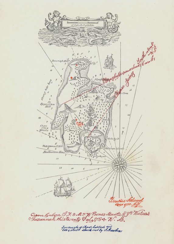 Kort over Treasure Island (farve litho) af John Cameron