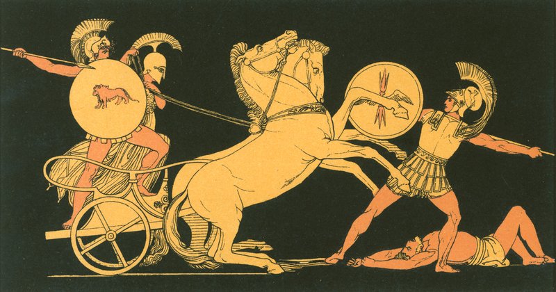 Diomed kaster sit spyd mod Ares af John Flaxman