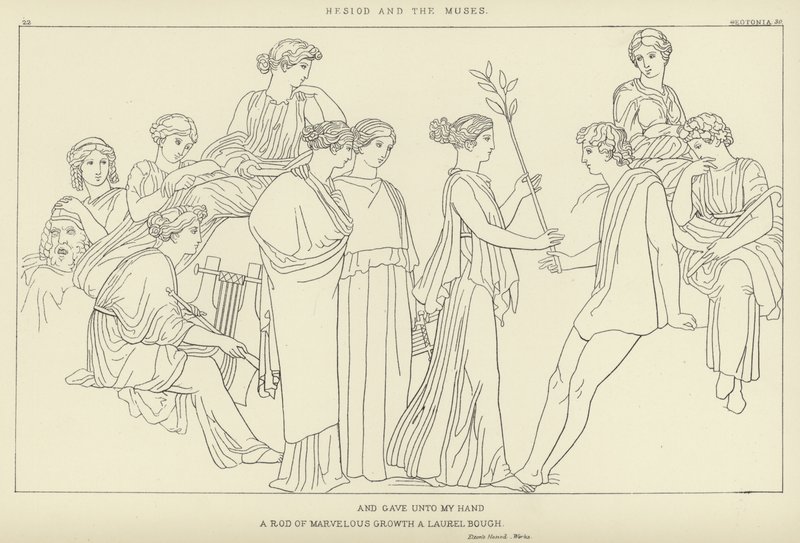 Hesiod og muserne af John Flaxman