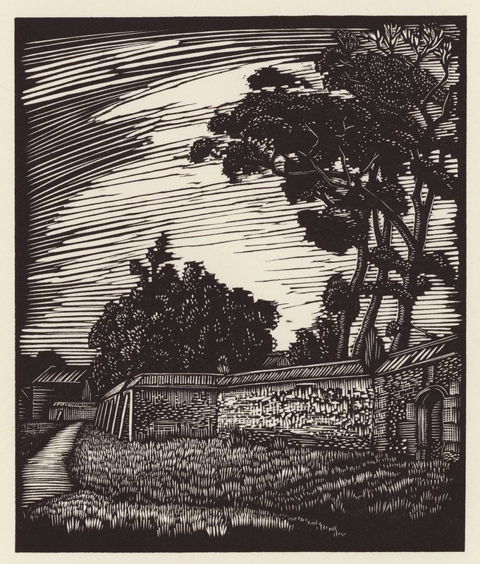 Cambridge: Peterhouse Wall, Coe Fen (træsnit) af John Frederick Greenwood