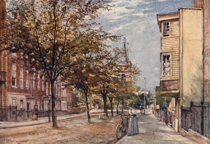 Church Row, Hampstead (farve litho) af John Fulleylove