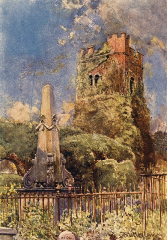 Ruined Church at Stanmore (farve litho) af John Fulleylove