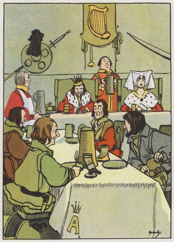 Afslutning af kongens budding (farve litho) af John Hassall