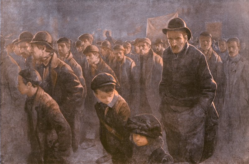 De arbejdsløse (farve litho) af John Hassall