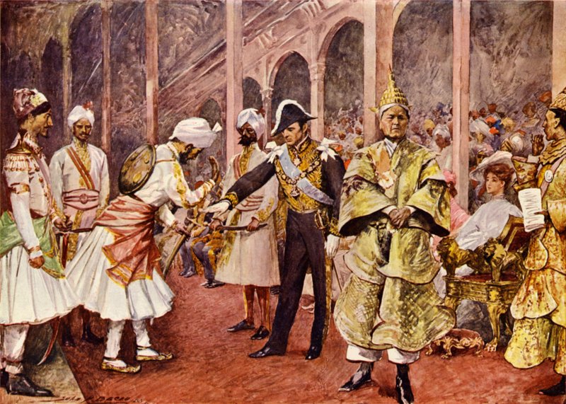 En durbar (farve litho) af John Henry Frederick (after) Bacon