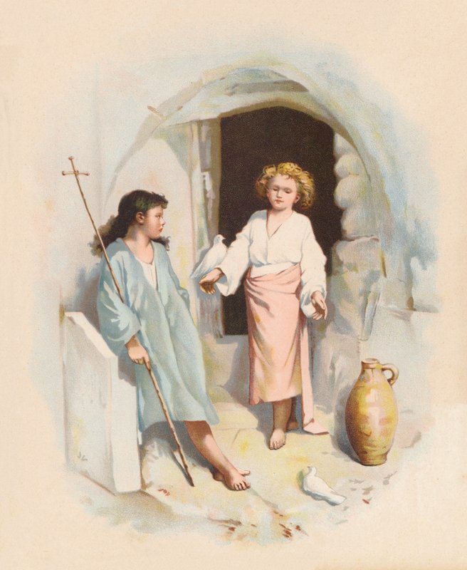 Kristus og Johannes (farvelitografi) af John Lawson