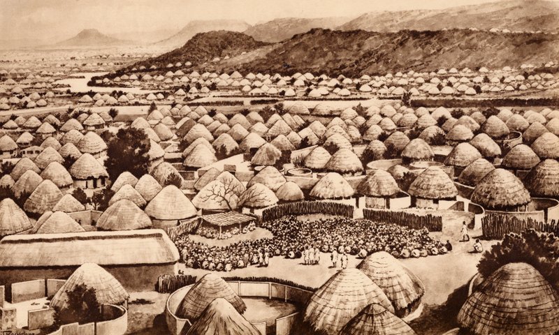 Mochudi, Bechuanaland (litografi) af John Macfarlane