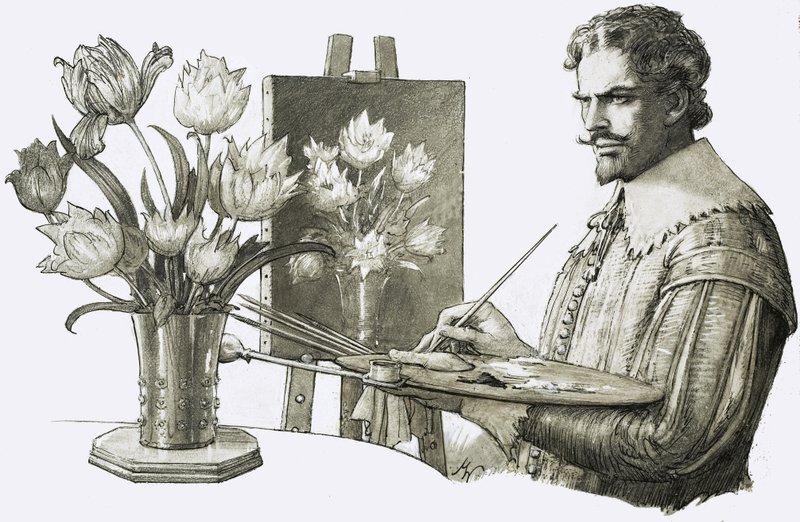 Uidentificeret kunstner maler blomster af John Millar Watt