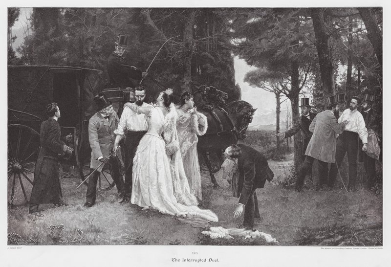 Den afbrudte duel (farvelitografi) af Jose Garnelo y Alda