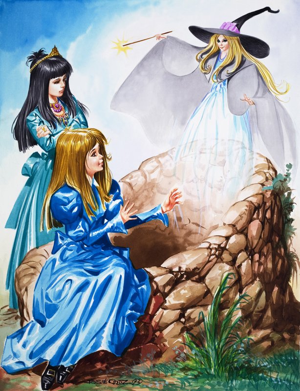 Piger med en fe (gouache på papir) af Jose Ortiz
