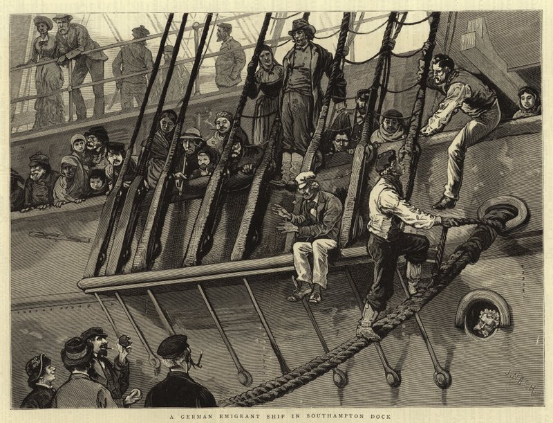 Et tysk emigrantskib i havnen i Southampton af Joseph Nash