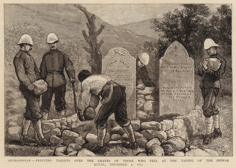 Afghanistan, der rejser tavler over gravene af dem, der faldt ved indtagelsen af Peiwar Kotal, 2. december 1879 af Joseph Nash