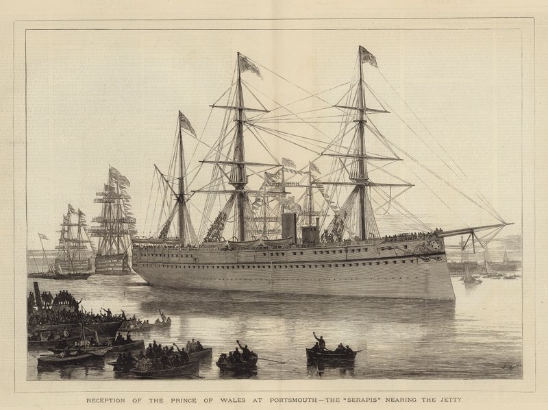 Modtagelse af Prinsen af Wales i Portsmouth, Serapis nærmer sig molen af Joseph Nash