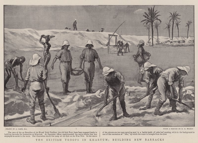 De britiske tropper i Khartoum bygger nye kaserner af Joseph Nash