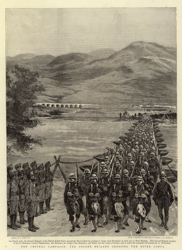 Chitral-kampagnen, den anden brigade krydser floden Cabul af Joseph Nash