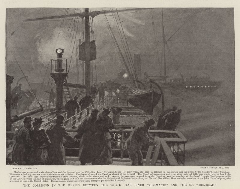 Kollisionen i Mersey mellem White Star Liner Germanic og SS Cumbrae af Joseph Nash
