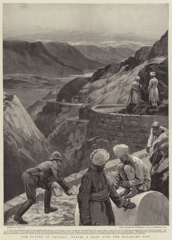 Chitrals fremtid, der laver en vej over Malakand-passet af Joseph Nash