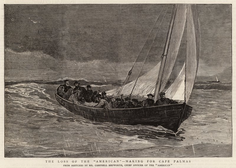 The Loss of the American, på vej mod Cape Palmas af Joseph Nash