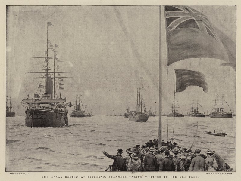 Naval Review ved Spithead, dampskibe tager besøgende for at se flåden af Joseph Nash
