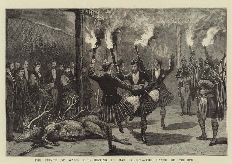Prinsen af Wales hjortejagt i Mar Forest, triumfens dans af Joseph Nash