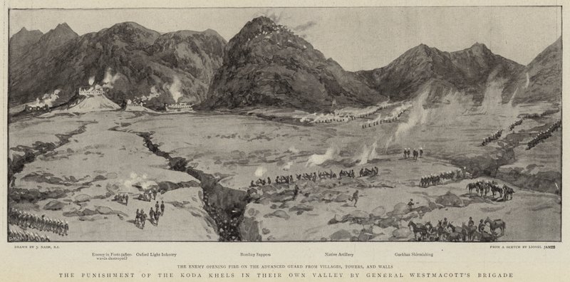 Straffen af Koda Khels i deres egen dal af General Westmacotts Brigade af Joseph Nash