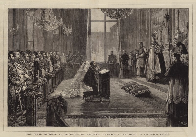 Den kongelige vielse i Bruxelles, den religiøse ceremoni i kapellet i det kongelige palads af Joseph Nash