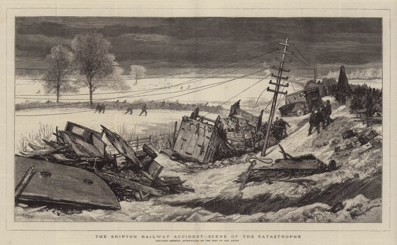 Shipton-jernbaneulykken, scene for katastrofen af Joseph Nash