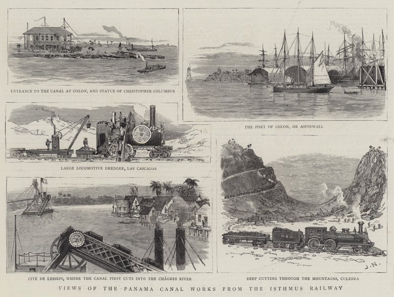 Udsigt over Panama Canal Works fra Isthmus Railway af Joseph Nash