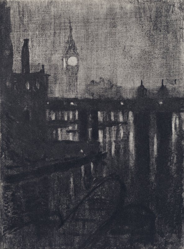 Klokketårn, nat (litho) af Joseph (after) Pennell