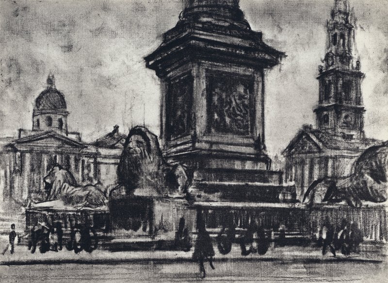 Løver, Trafalgar Square (litho) af Joseph (after) Pennell