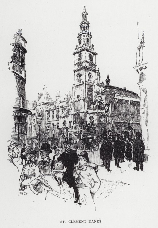 St Clement Danes (litho) af Joseph (after) Pennell
