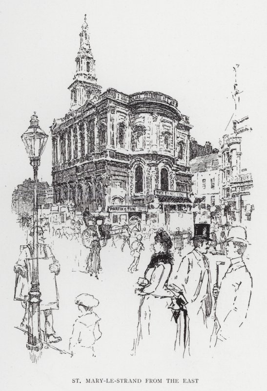 St Mary-le-Strand fra øst (litho) af Joseph (after) Pennell