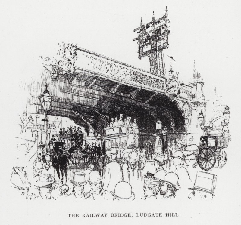 Jernbanebroen, Ludgate Hill (litho) af Joseph (after) Pennell