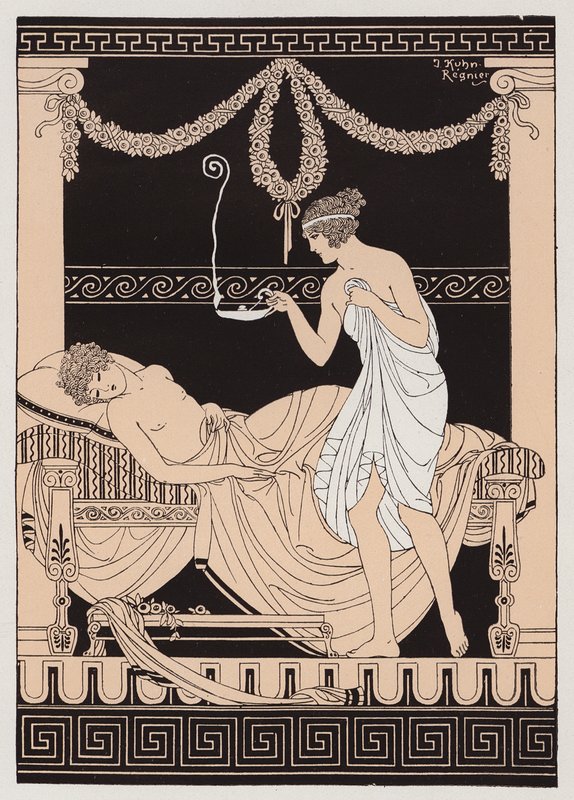 Eros og Psyke (farvelitografi) af Joseph Kuhn Regnier