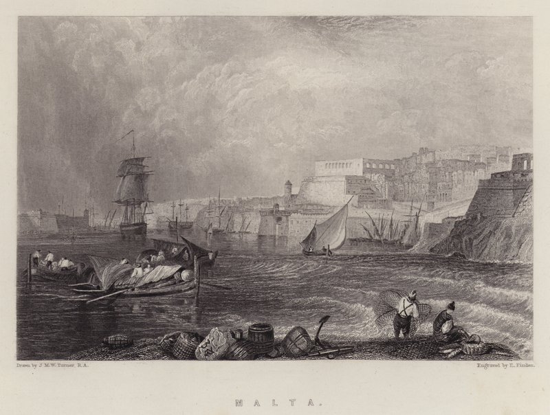 Malta (farve litho) af Joseph Mallord William (after) Turner