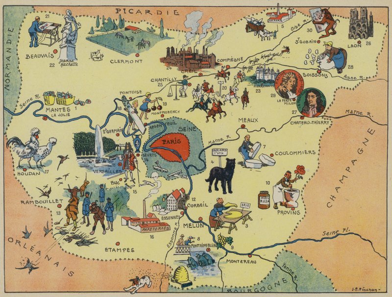 Ile-De-France (farvelitografi) af Joseph Porphyre Pinchon