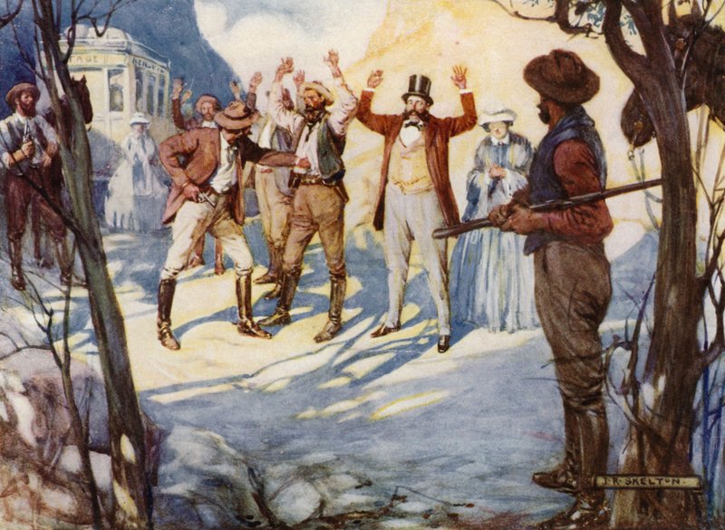 Bushrangers i Australien (farve litho) af Joseph Ratcliffe (after) Skelton