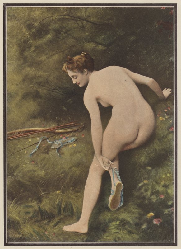 Artemis, jagtens gudinde (farve litho) af Joseph Wencker