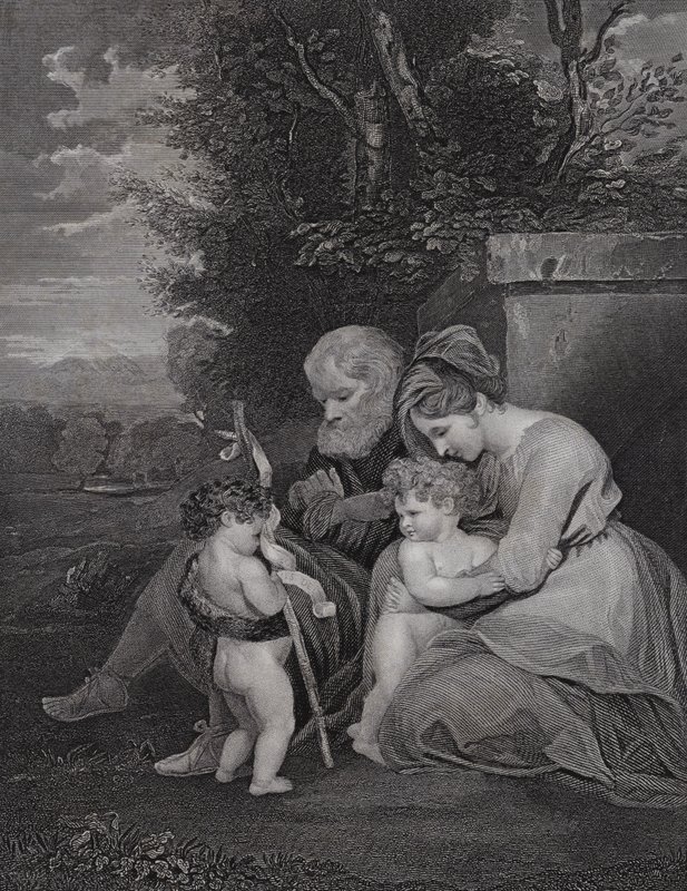 Den hellige familie (gravering) af Joshua (after) Reynolds